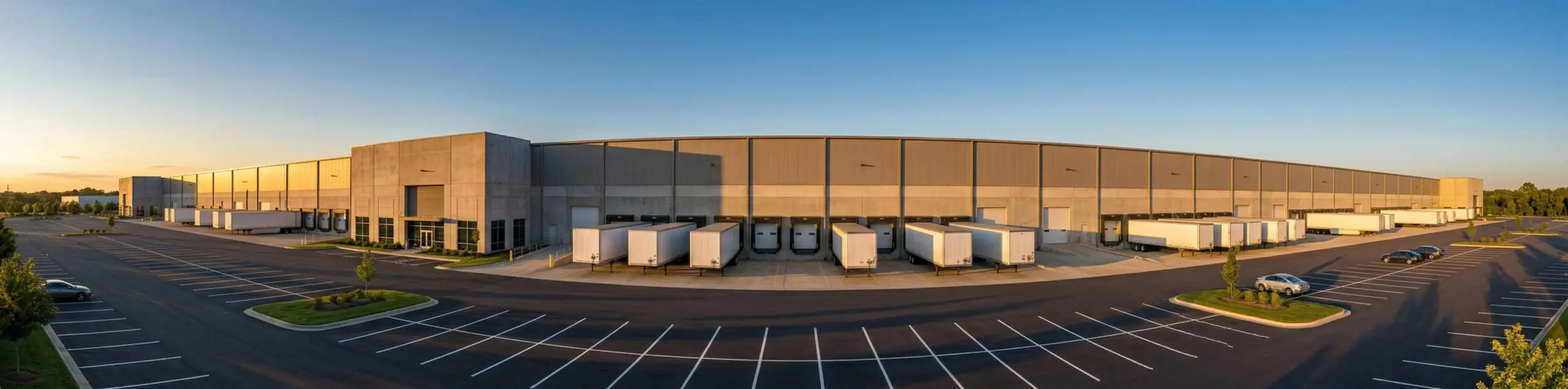 Industrial warehouse at golden hour