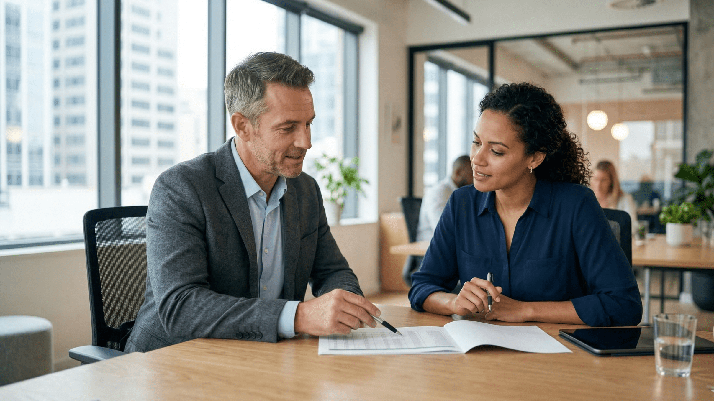 Telecom advisor meeting with a business client to review connectivity options