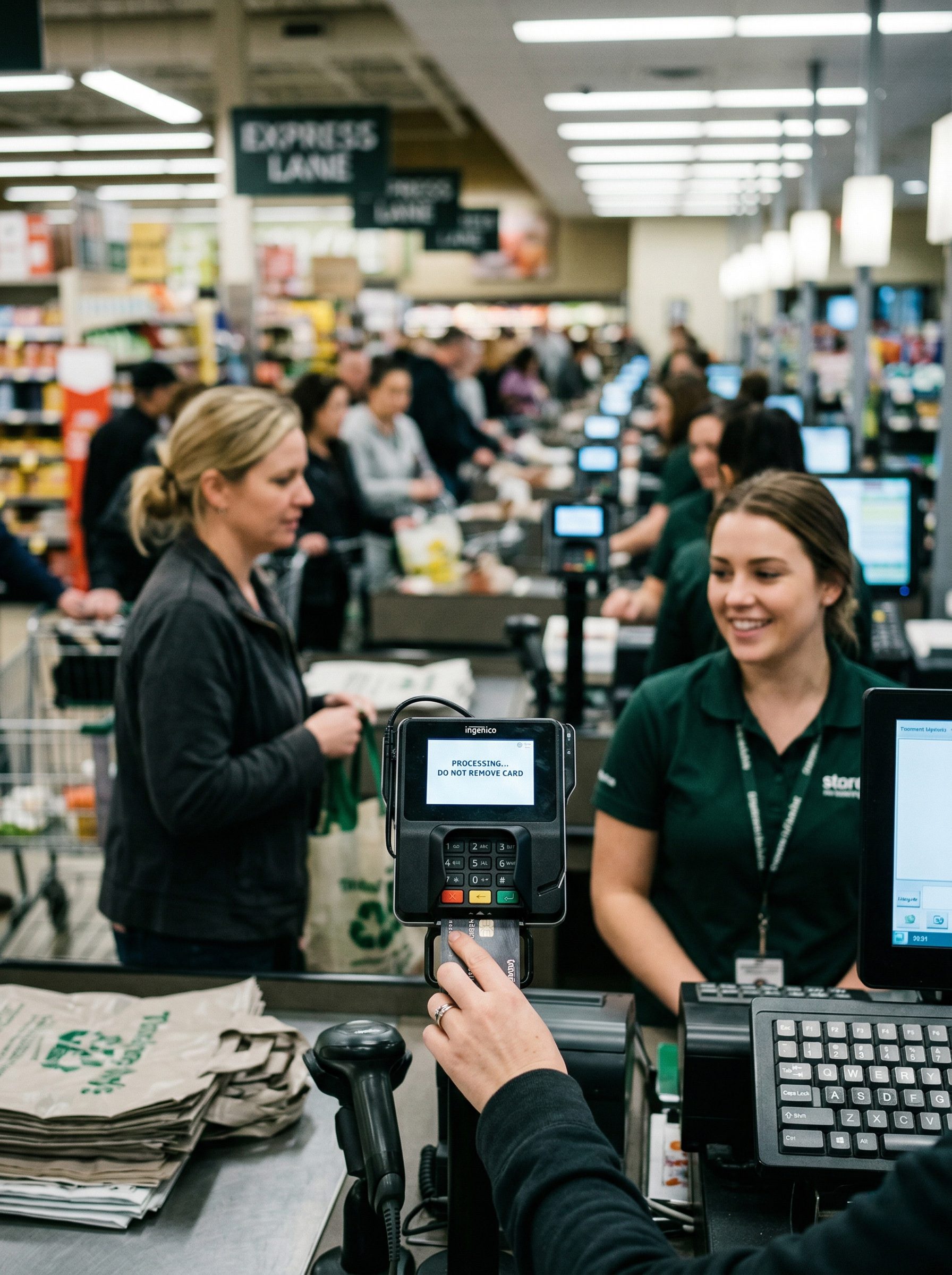 Grocery store checkout lanes — retail that can't afford a dropped connection